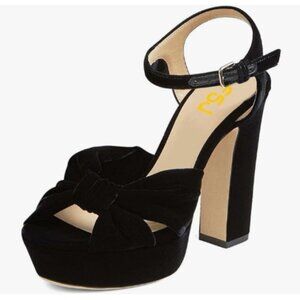 FSJ Black Platform Block High Heel Sandals Peep Toe Ankle Strap Party Shoes